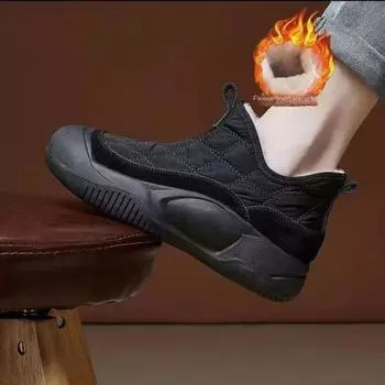 Повседневные удобные туфли из хлопка на толстой подошве, черные, белые, цвета хаки, зимние, водонепроницаемые, с плюшевой подкладкой, низкие ботинки без застежек 35