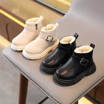 Повседневные удобные удобные простые боковые молнии для мальчиков и девочек, бархатные теплые нескользящие короткие ботинки 21
