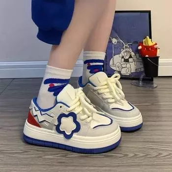 Повседневные универсальные белые туфли Женская обувь Новые модные универсальные туфли с толстой подошвой Стильные кроссовки 35 синий