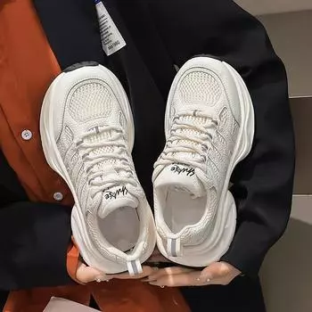 Повседневные универсальные кроссовки женские сетчатые дышащие 2024 новые модные простые увеличенные мягкие подошвы женские туфли осеннее время 35 бежевый