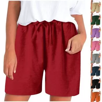 Повседневные универсальные летние эластичные однотонные шорты с карманами для фитнеса и высокой талией L чёрный