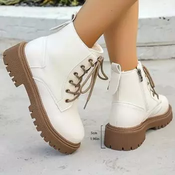 Повседневные универсальные одинарные ботинки 2024 года, новые осенние ботинки большого размера с круглым носком и ремешком спереди, толстый каблук, однотонные женские ботинки Martin 35