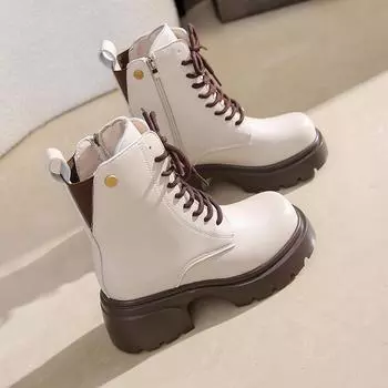 Повседневные универсальные одинарные ботинки 2024 года, новые осенние ботинки большого размера с круглым носком, на шнуровке, на толстом каблуке, однотонные женские ботинки Martin 35 чёрный