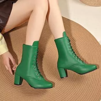 Повседневные универсальные одинарные ботинки 2024 года, новые осенние ботинки большого размера с круглым носком, на шнуровке, на толстом каблуке, однотонные женские ботинки Martin 36 чёрный