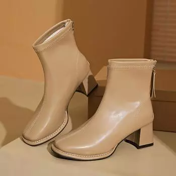 Повседневные универсальные одинарные ботинки 2025 года, новые осенние ботинки большого размера с квадратным носком и толстым французским каблуком, однотонные женские ботинки Martin 35