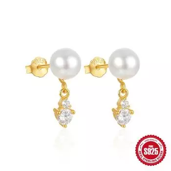 Повседневные Универсальные Серьги-пусеты из стерлингового серебра 925 пробы с жемчугом и бриллиантами, Любовь, Гексаграмма, Цветок, Модные Серьги 925 Silver