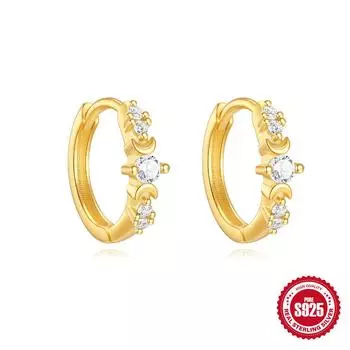 Повседневные универсальные серьги S925 Pure Wide Face Full Of Diamonds Star Moon Fashion Earrings Earrings Buckles 925 Silver