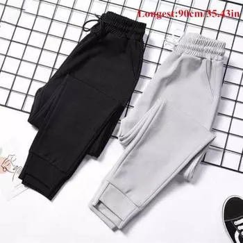 Повседневные универсальные свободные брюки для женщин и девочек, повседневные брюки с девятью точками, спортивные штаны S серый