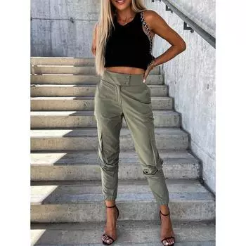 Повседневные узкие брюки с высокой талией, сексуальные брюки на пуговицах до щиколотки, женские брюки-карандаш с карманами в стиле Street Beat Generations, большие размеры XS чёрный