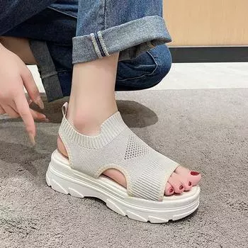 Повседневные вечерние босоножки на танкетке с высоким каблуком 35