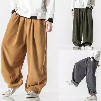 Повседневные вельветовые брюки, уличные брюки прямого покроя, модные мужские и женские длинные брюки, свободные мужские спортивные брюки большого размера M чёрный