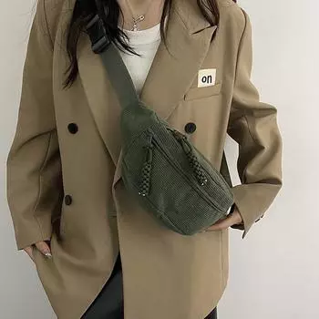 Повседневные вельветовые поясные сумки для женщин, поясная сумка-бананка, сумка на бедро, сумка через плечо, нагрудная сумка с карманом чёрный