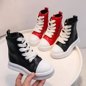 Повседневные водонепроницаемые нескользящие кожаные ботинки для детей 26 красный