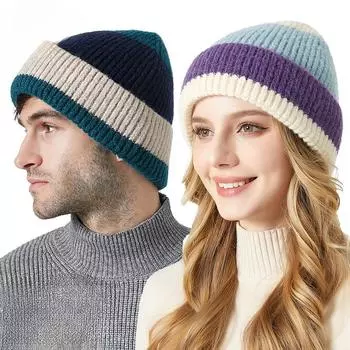 Повседневные вязаные шапки универсального кроя для мужчин и женщин, осенне-зимние европейские и американские утолщенные шерстяные шапки-пуловеры M56-58cm чёрный