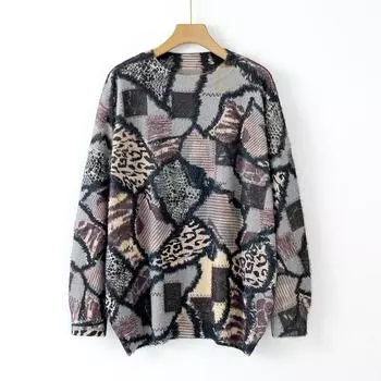 Повседневные вязаные свитера с длинным рукавом и круглым вырезом, пуловеры из меха норки с цветочным принтом для женщин, свободный свитер на осень-зиму, литературная ретро-одежда L