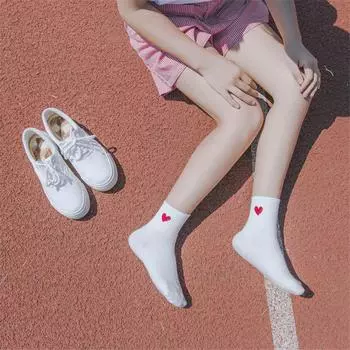 Повседневные забавные женские носки, винтажные красные сердечки с вышивкой, весенние носки, деловой костюм из хлопка Sokken 1 чёрный