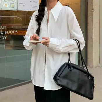 Повседневные женские блузки в стиле Харадзюку, белая рубашка в корейском стиле, винтажный асимметричный топ большого размера, женская мода, шикарная молния M белый