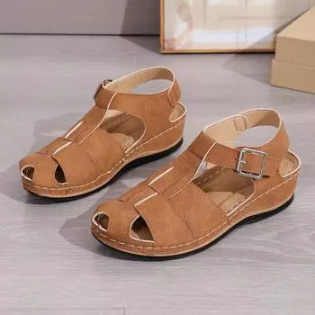 Повседневные женские босоножки на танкетке, удобные женские туфли на толстой подошве с надежными ремешками на щиколотке, прочные и долговечные тапочки. 36