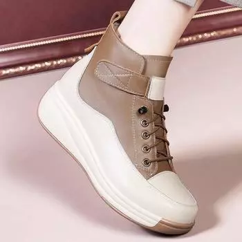 Повседневные женские ботинки на весну и осень, мягкие ботинки Martin, женские короткие ботинки на толстой подошве, с пряжкой Magic Buck, модная обувь 34 коричневый