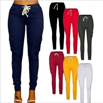 Повседневные женские брюки с карманами и завязками, брюки-карандаш, классические спортивные штаны, брюки для бега, брюки для йоги S винный