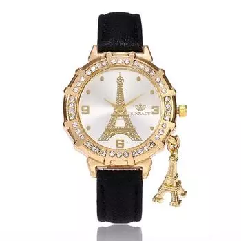 Повседневные женские часы с кулоном в виде Эйфелевой башни, кожаные наручные часы, модные студенческие кварцевые часы белый