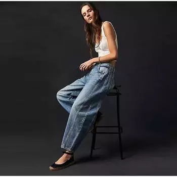 Повседневные женские джинсы с широкими штанинами и карманами в стиле хип-хоп, со средней талией и щиколоткой, свободные брюки-трубы из денима S темно-синий