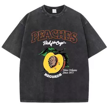 Повседневные женские футболки с кислотной стиркой, футболки с принтом Peaches Records, состаренные, оверсайз, хлопковые, с коротким рукавом, женская одежда S