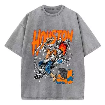 Повседневные женские футболки с кислотной стиркой, топы с принтами манга «Хьюстонский скелет», состаренные футболки из хлопка с круглым вырезом, одежда S