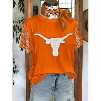 Повседневные женские футболки с пайетками Gameday Longhorn S