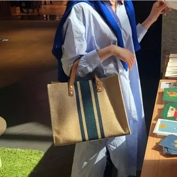 Повседневные женские холщовые сумки-тоут, модные полосатые сумки через плечо для женщин, большой емкости для поездок на работу, ручной портфель
