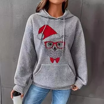 Повседневные женские кошачьи принтованные толстовки топ новые модные свободные толстовки с длинным рукавом зима S серый