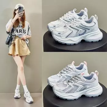 Повседневные женские кроссовки. Массивные теннисные туфли. Легкая сетчатая обувь из искусственной кожи. Дышащая нескользящая прогулочная обувь на шнуровке. Женские тренировочные кроссовки для бега. 35