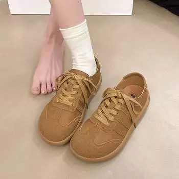 Повседневные женские кроссовки на шнуровке, плоские туфли из замши и кожи, спортивная обувь для подиума с круглым носком, удобная обувь для любителей ходьбы, женская обувь 35