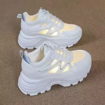 Повседневные женские кроссовки на толстой подошве, модные весенне-осенние вулканизированные туфли из искусственной кожи на шнуровке, сетчатая резиновая Нескользящая новинка, новинка 35