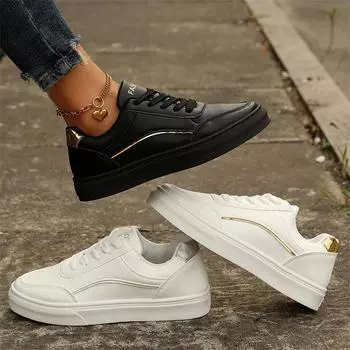 Повседневные женские кроссовки, новые трендовые женские теннисные туфли большого размера, белые спортивные кроссовки для скейтбординга на плоской подошве со шнуровкой 36