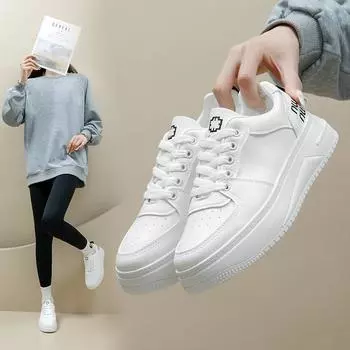 Повседневные женские кроссовки, уличные противоскользящие кроссовки из искусственной кожи, кроссовки на плоской подошве, прогулочная обувь на шнуровке для женщин, спортивная обувь для скейтбординга 35