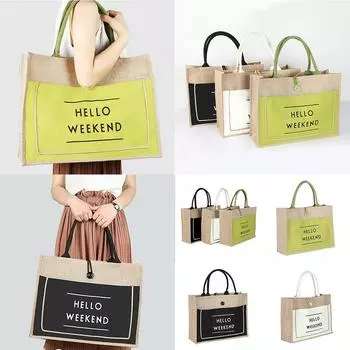 Повседневные женские льняные сумки с буквенным принтом, сумки для покупок большой вместимости, женские пляжные сумки через плечо, клатч-тоут M жёлтый