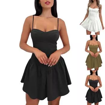 Повседневные женские летние платья с пышными рукавами и цветочным принтом, платье макси со сборками и открытой спиной, струящееся многослойное пляжное платье макси L чёрный