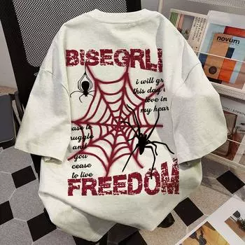 Повседневные женские мягкие хлопковые футболки с принтом «Крик, пауки, паутина», топы с коротким рукавом и принтом на спине, модная женская одежда S чёрный