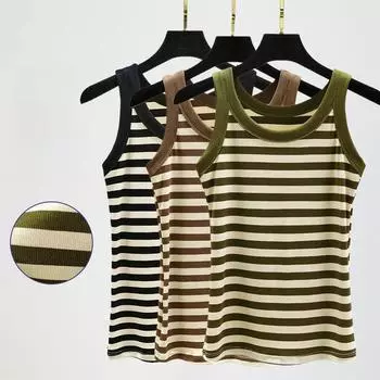 Повседневные женские облегающие майки с тонкими бретелями, модные майки без рукавов, свободные летние майки с круглым вырезом, полосатые майки M