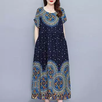 Повседневные женские платья больших размеров, винтажная одежда, элегантное длинное платье с коротким рукавом XL