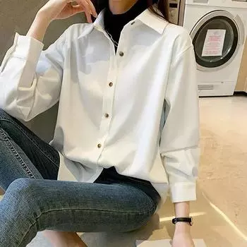 Повседневные женские рубашки с длинным рукавом на пуговицах, свободные женские топы, модная хлопковая простая блузка, женская офисная одежда 30125 S орион