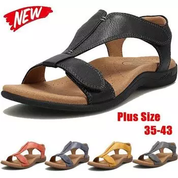 Повседневные женские сандалии с пряжкой на липучке, летние сандалии с открытым носком, винтажные тапочки на танкетке, сандалии на платформе, пляжные сандалии, большие размеры 35-43 35 чёрный