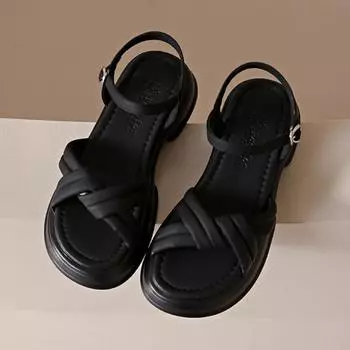 Повседневные женские сандалии с толстой подошвой, женские, 2024, новые модные простые универсальные песчаные пляжные сандалии, однотонные женские туфли летнего времени 35 покинуть белый