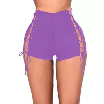 Повседневные женские шорты с бандажами и средней талией S чёрный