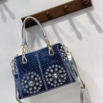 Повседневные женские сумки-тоут, дизайнерские женские сумки-мессенджеры с кристаллами и бриллиантами, роскошные сумки известного бренда, женские сумки, джинсовая сумка серебряный