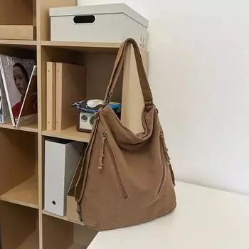 Повседневные женские сумки-тоут из холста большой емкости на молнии, однотонные молодежные женские сумки через плечо на распродаже