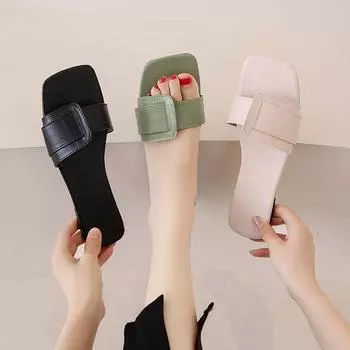 Повседневные женские тапочки, пляжная обувь на плоской подошве для женщин, трендовый дизайн, летние уличные женские шлепанцы большого размера с открытым носком 35