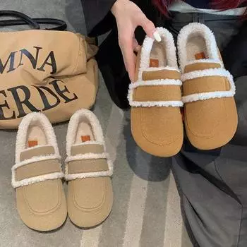 Повседневные женские туфли из хлопка в стиле ретро с плоской подошвой, осенне-зимние мокасины, толстые плюшевые мокасины без застежек, мягкая подошва, цвета хаки, запатиллы 35 жёлтый