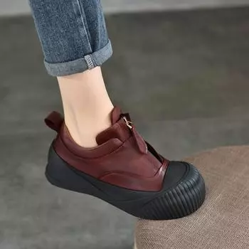 Повседневные женские туфли Johnature из натуральной кожи с круглым носком, молнией спереди, на толстой подошве, универсальные туфли на плоской подошве 35 чёрный